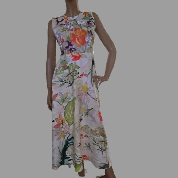 MOOERKERR Dress Floral Embroidered Body Sleeveless Back Zip Sz M - Picture 1 of 13